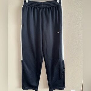 Nike Dri Fit Black Track Pants w/ White Stripes & Zippered Bottoms size Large